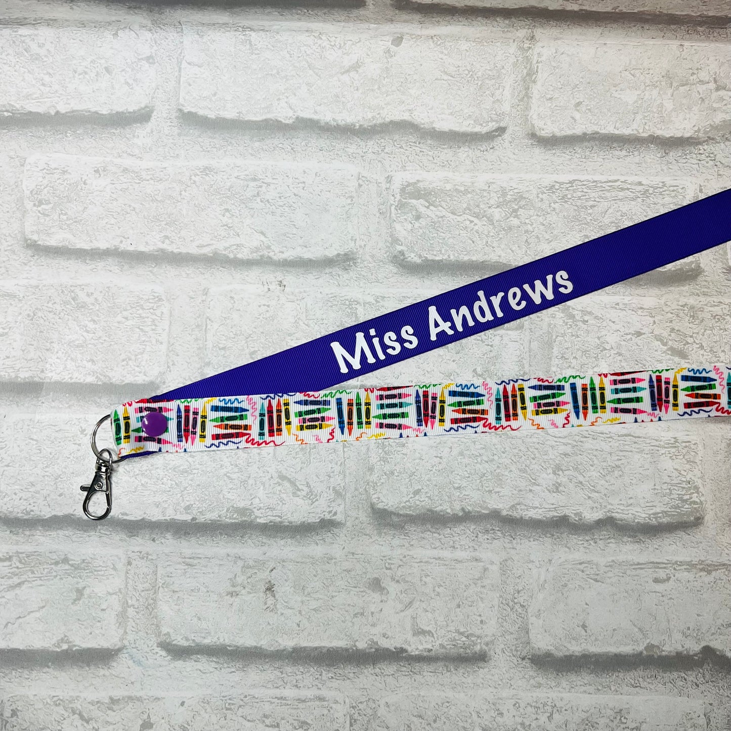 Multi Crayon Print Personalised Lanyard
