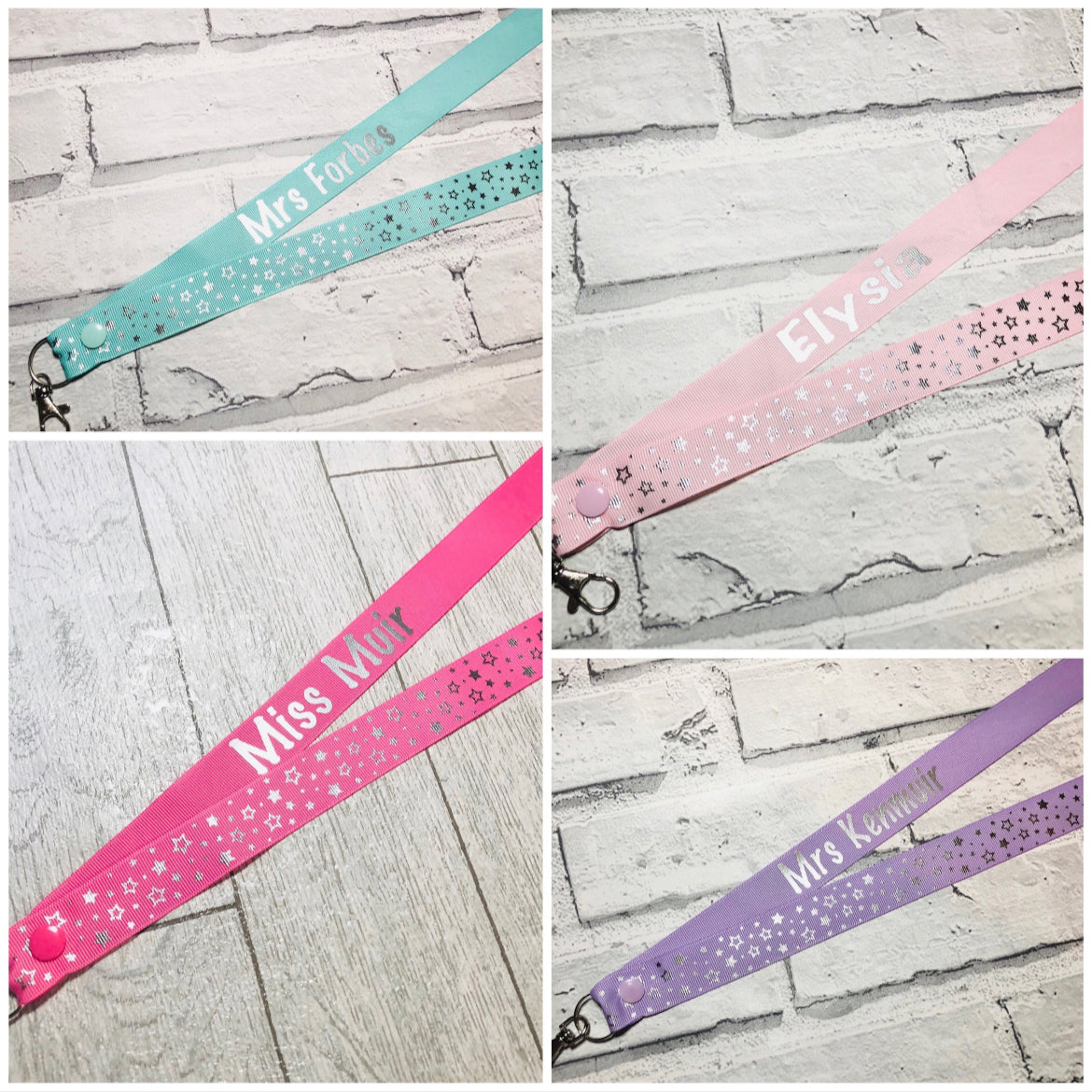 Silver Star Print Personalised Lanyard - multiple colour options