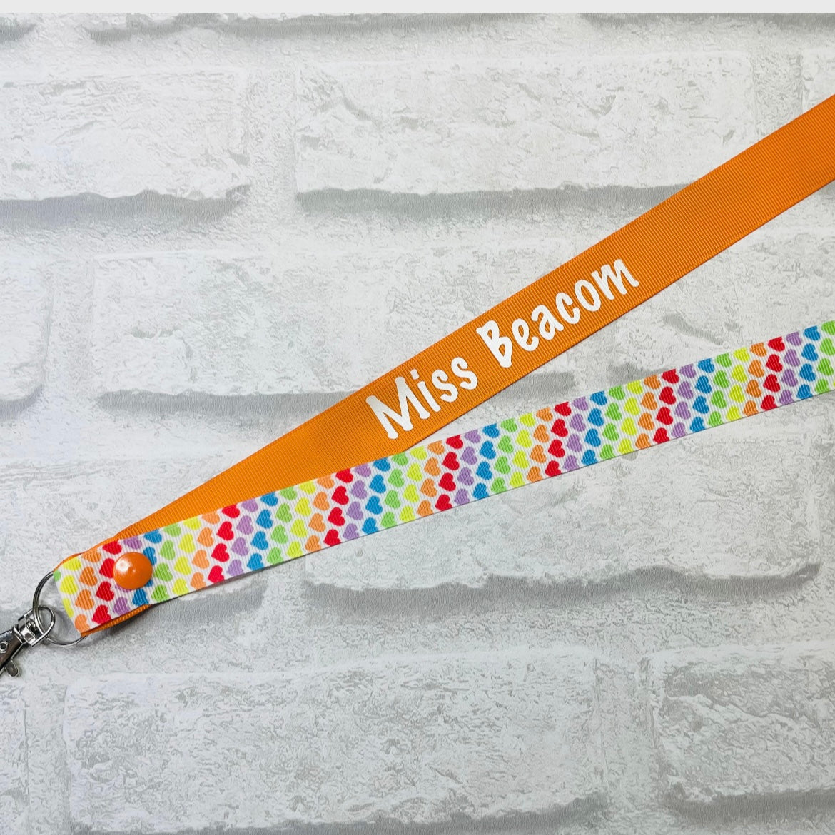 Rainbow Hearts Print Personalised Lanyard