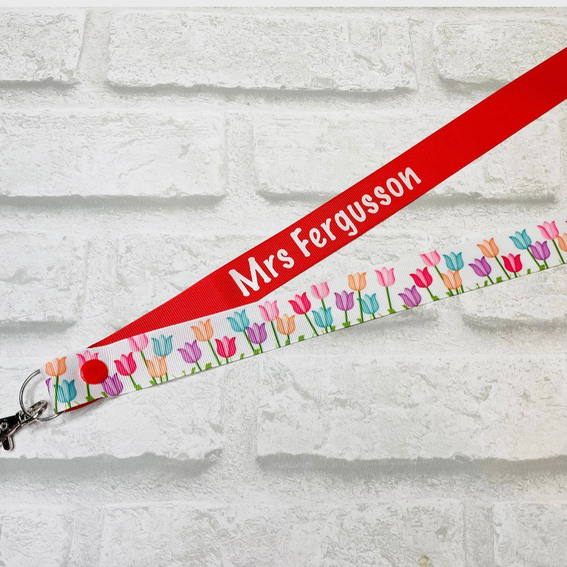 Rainbow Tulips Floral Print Personalised Lanyard
