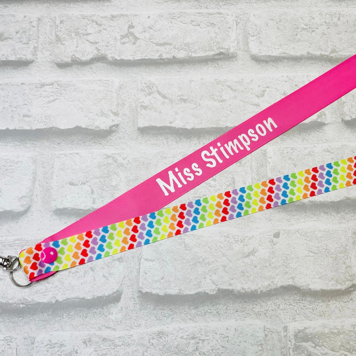 Rainbow Hearts Print Personalised Lanyard