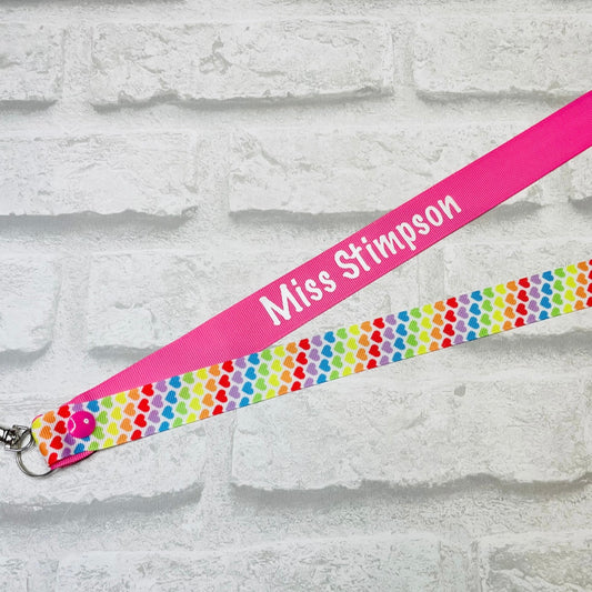 Rainbow Hearts Print Personalised Lanyard