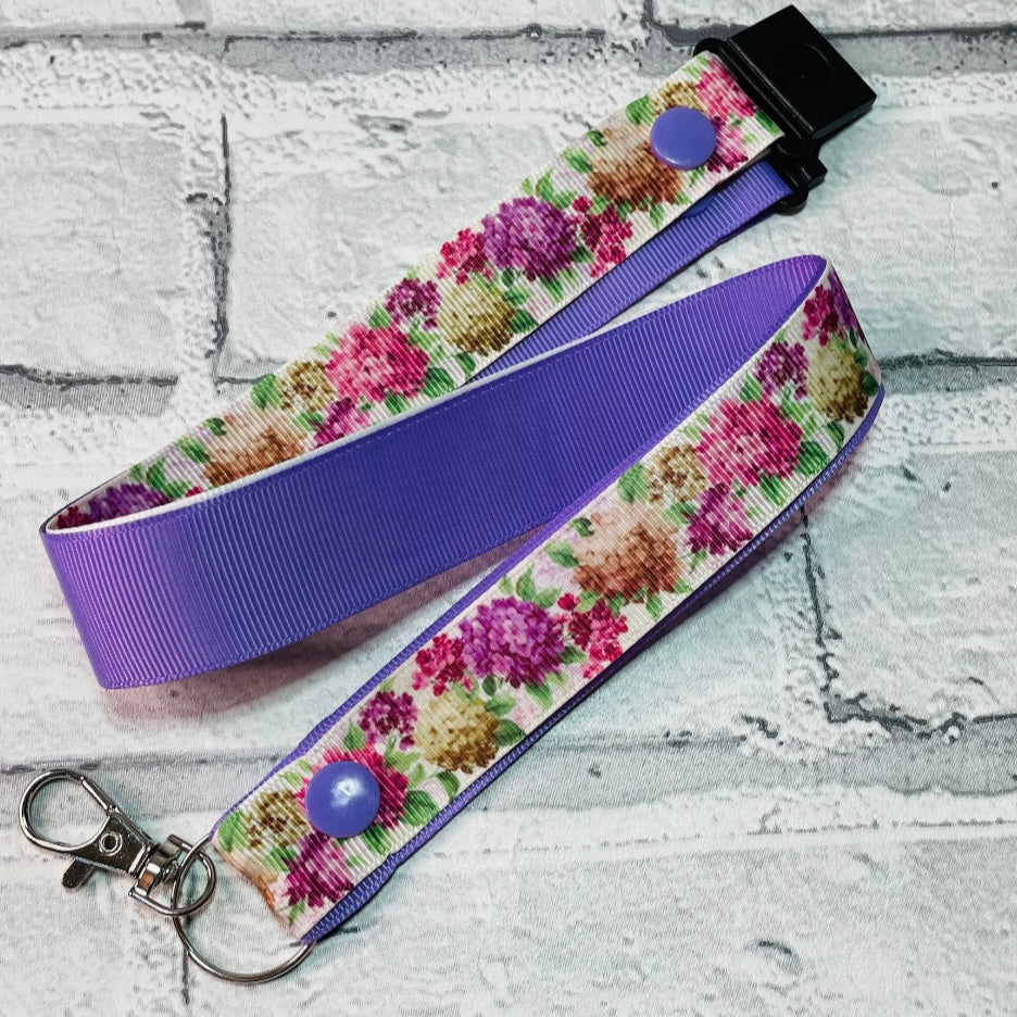 Lilac Floral Print Personalised Lanyard
