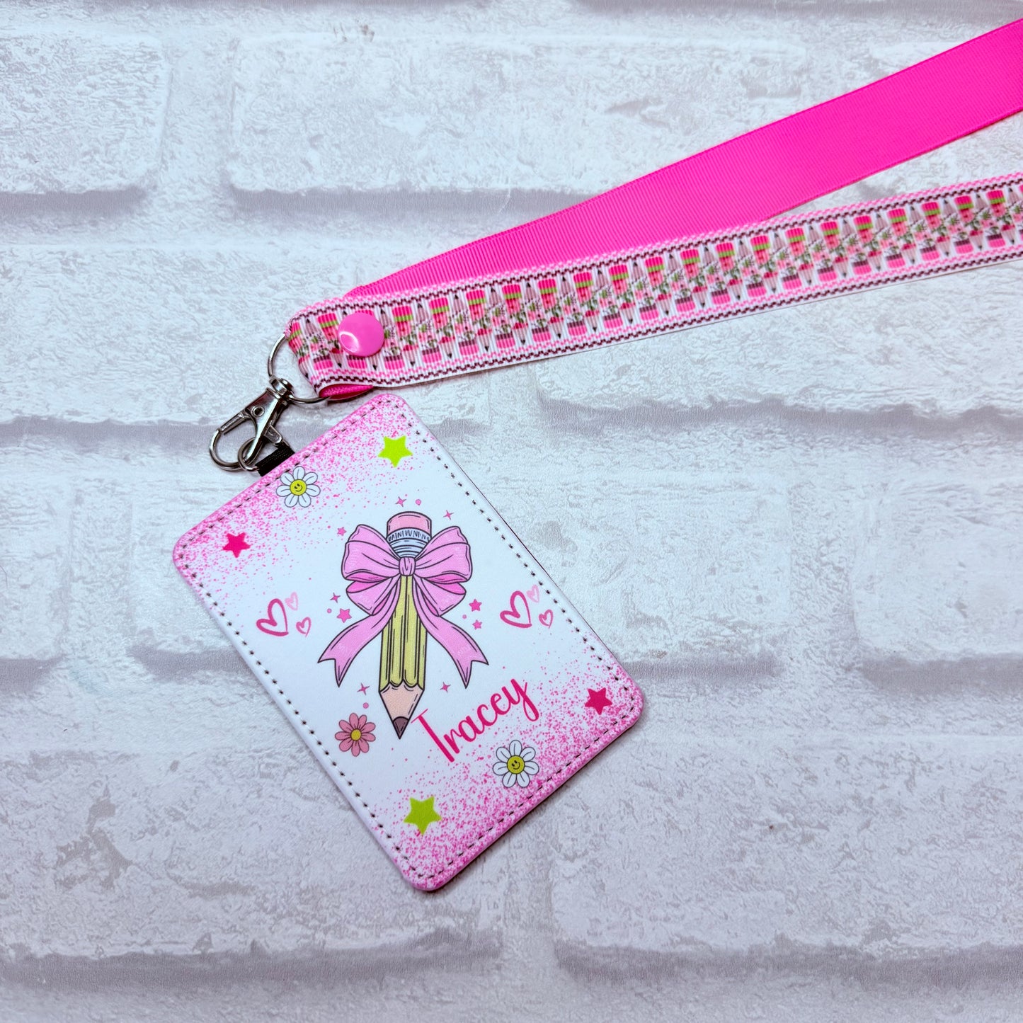 Pink Bow Pencil ID Card Holder Personalised