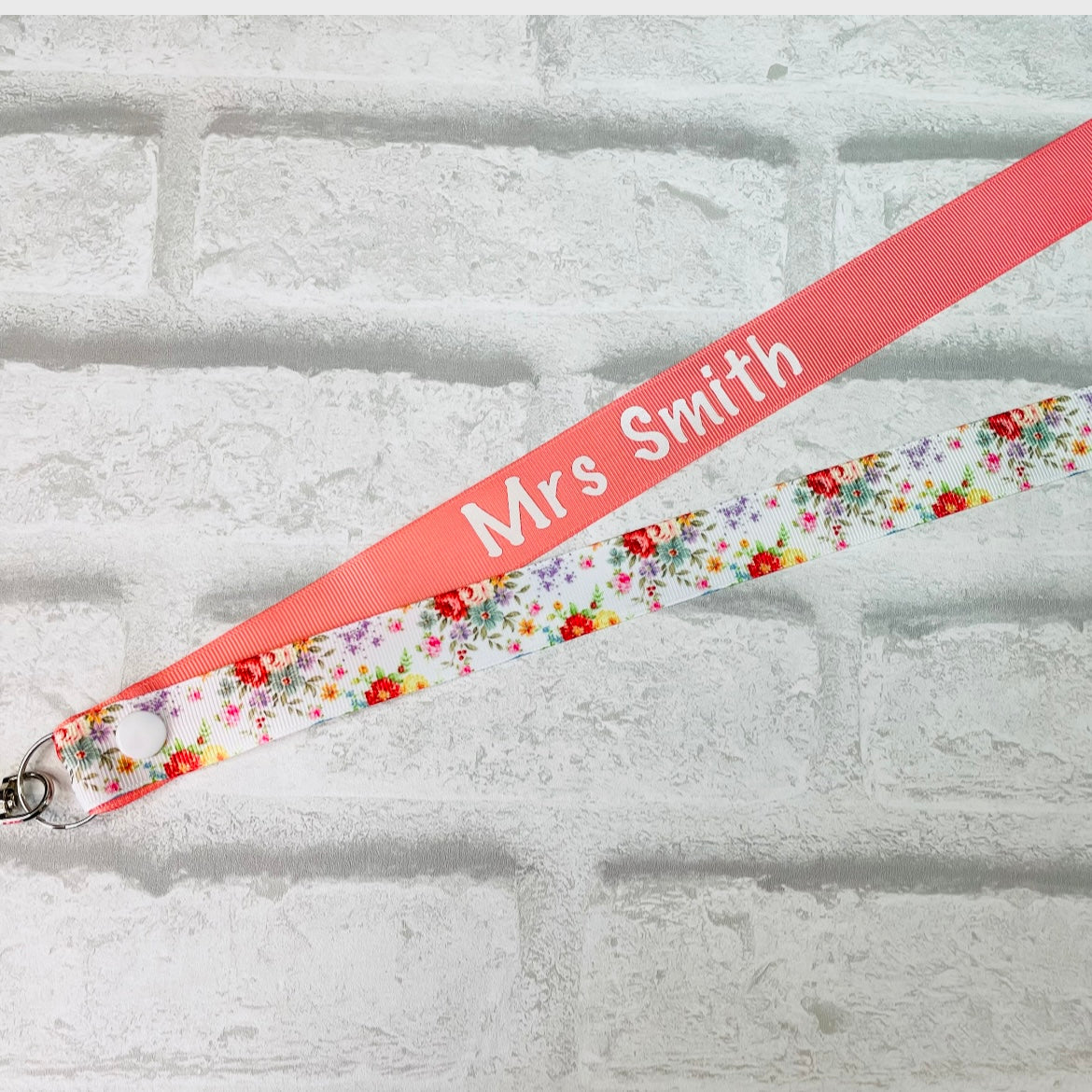 Coral Floral Print Personalised Lanyard