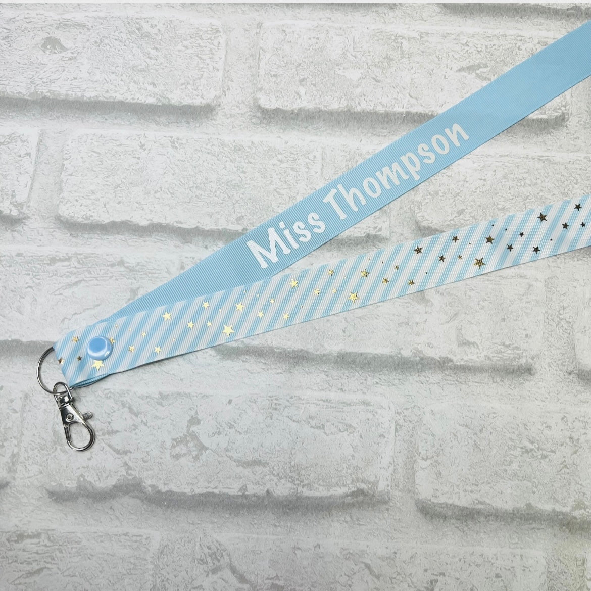 Blue Stars & Stripe Print Personalised Lanyard