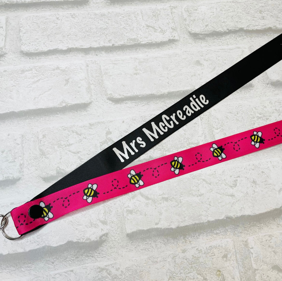 Pink Bee Print Personalised Lanyard