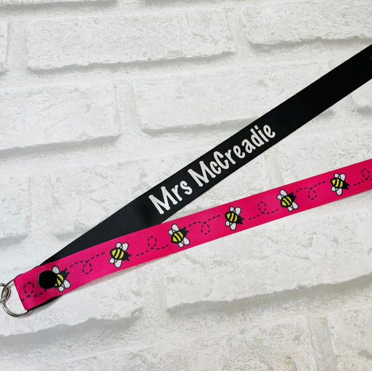 Pink Bee Print Personalised Lanyard