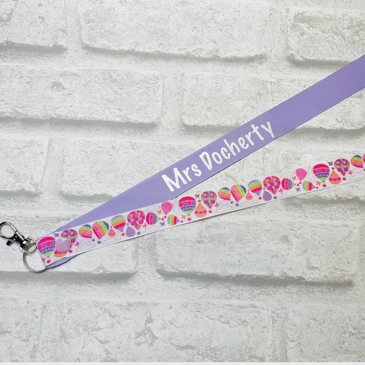Pastel Hot Air Balloon Print Personalised Lanyard