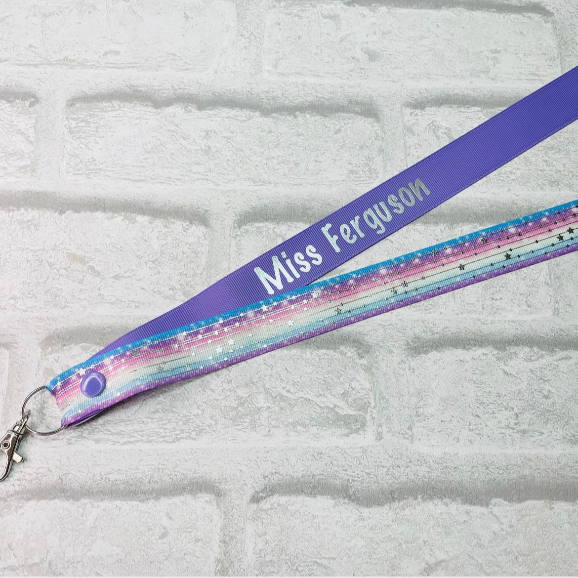 Lilac Galaxy Ombre Silver Stars Print Personalised Lanyard