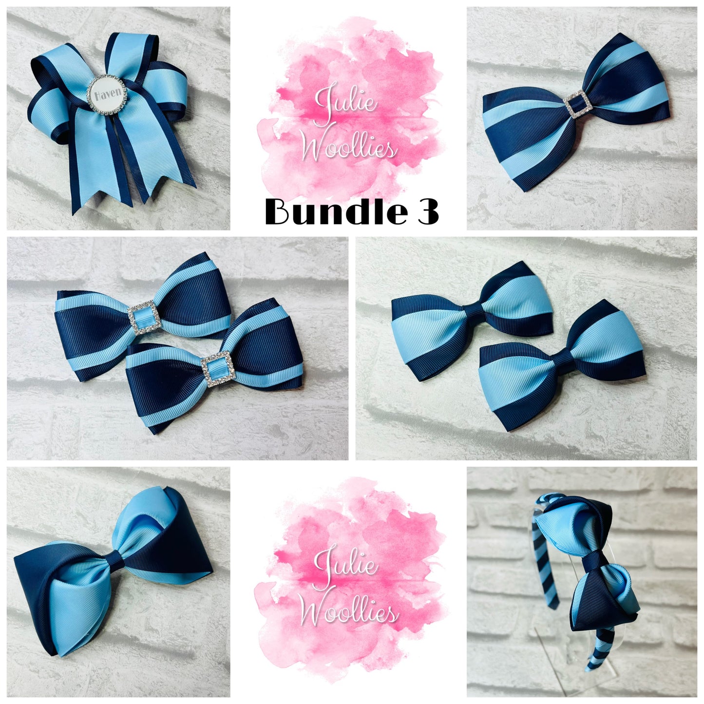 Handmade Bow Bundle 3 School Bows - Personalised