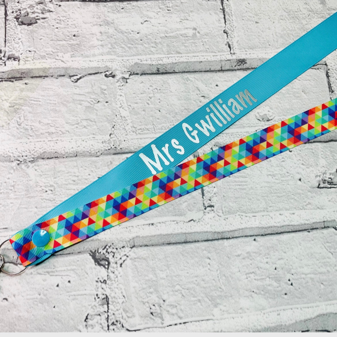 Rainbow Geometric Print Personalised Lanyard