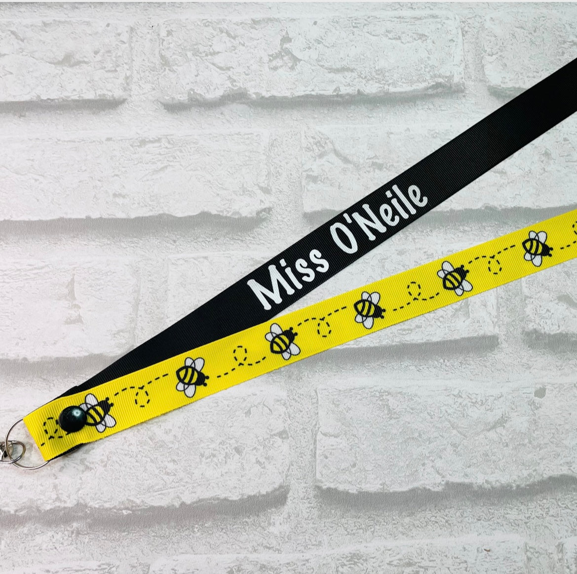 Yellow Bee Print Personalised Lanyard