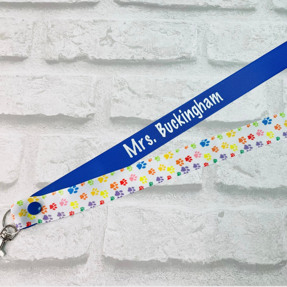 Rainbow Paw Print Personalised Lanyard