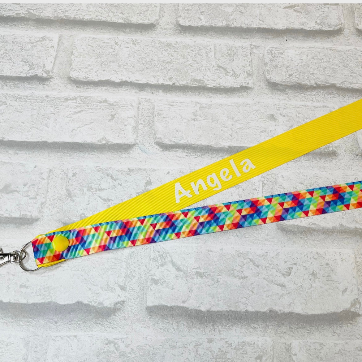 Rainbow Geometric Print Personalised Lanyard