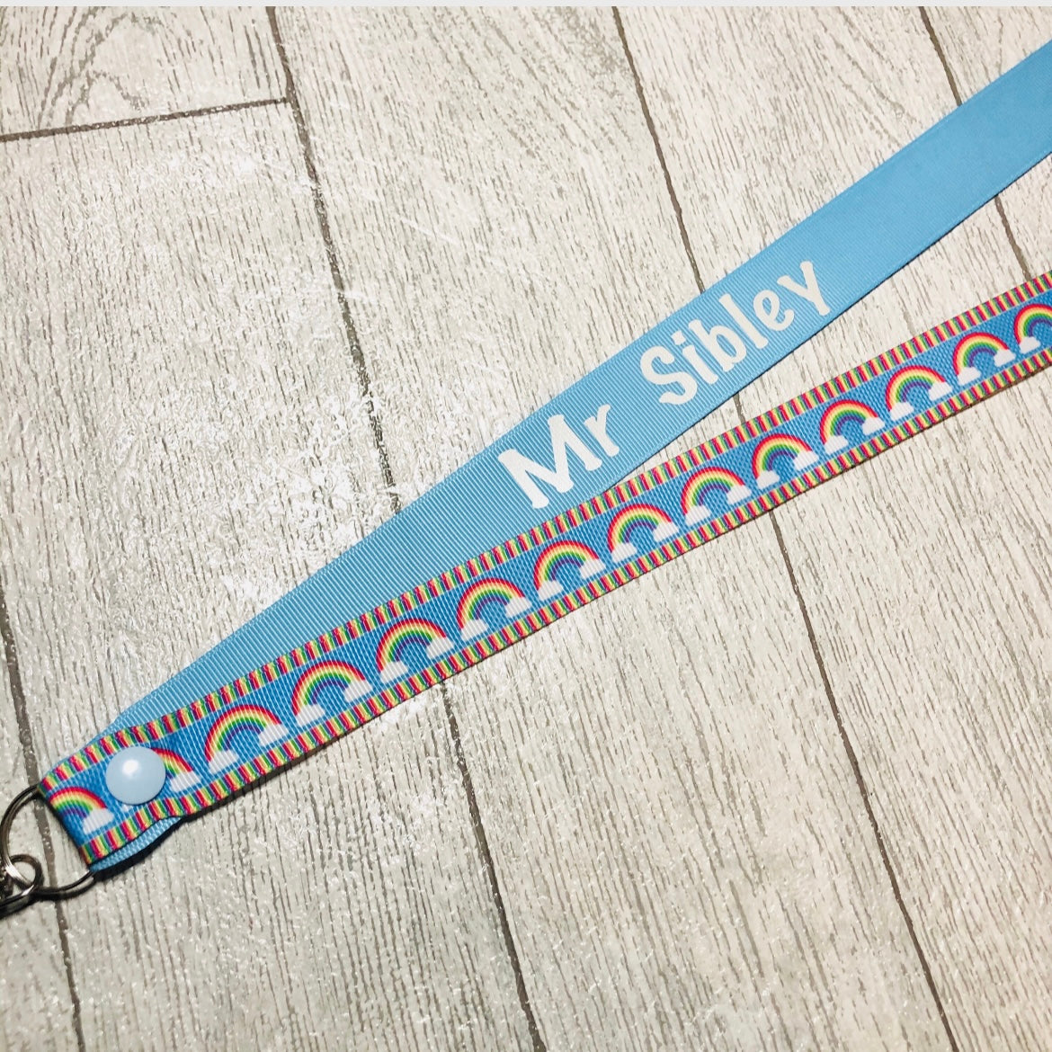 Blue Rainbow Print Personalised Lanyard
