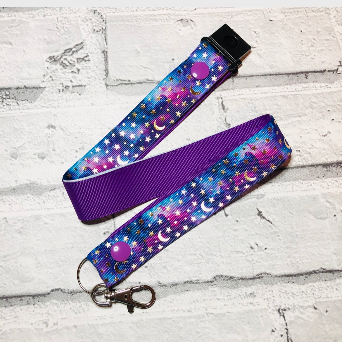 Purple Marble Moon & Star Print Personalised Lanyard