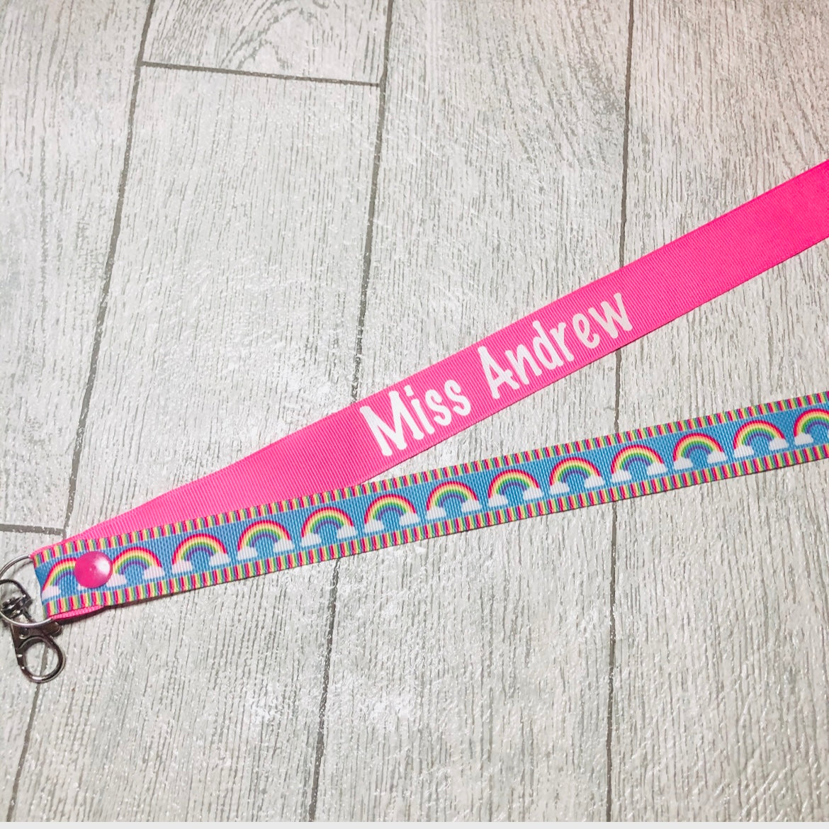 Blue Rainbow Print Personalised Lanyard