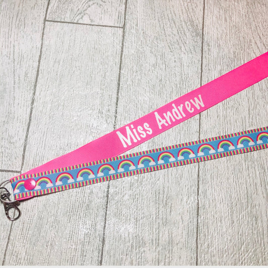 Blue Rainbow Print Personalised Lanyard