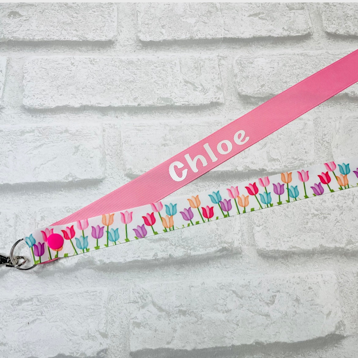 Rainbow Tulips Floral Print Personalised Lanyard