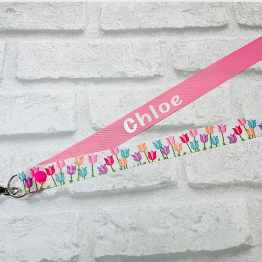 Rainbow Tulips Floral Print Personalised Lanyard