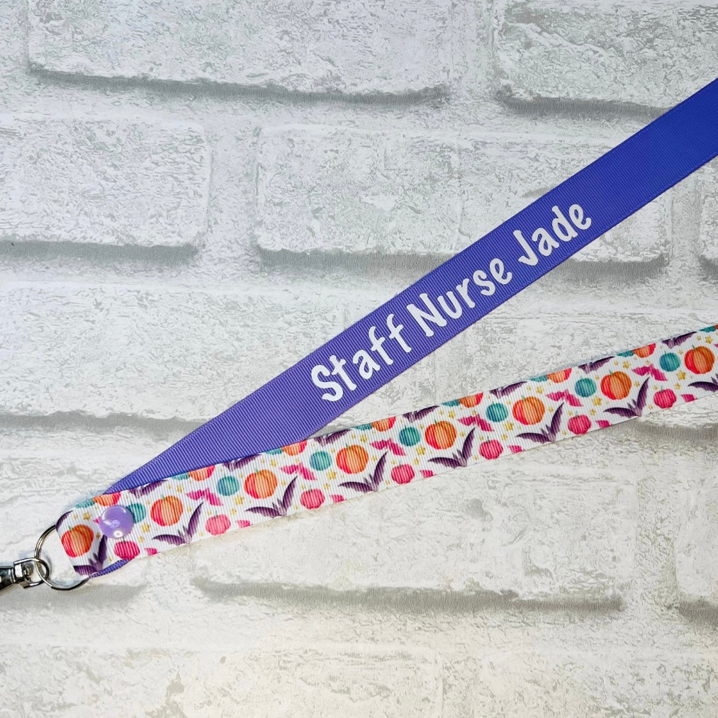 Pastel Halloween Pumpkin Bat Print Personalised Lanyard