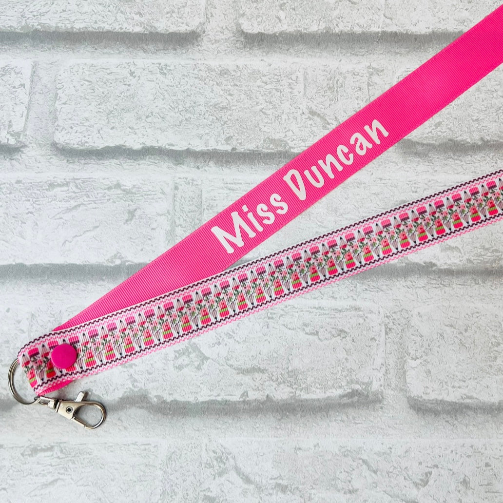 Pink Pencils Print Personalised Lanyard