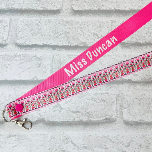 Pink Pencils Print Personalised Lanyard
