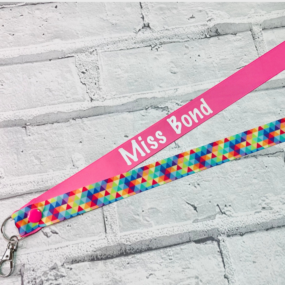 Rainbow Geometric Print Personalised Lanyard
