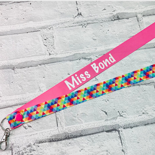 Rainbow Geometric Print Personalised Lanyard