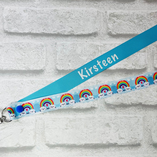 Happy Rainbows Print  Personalised Lanyard