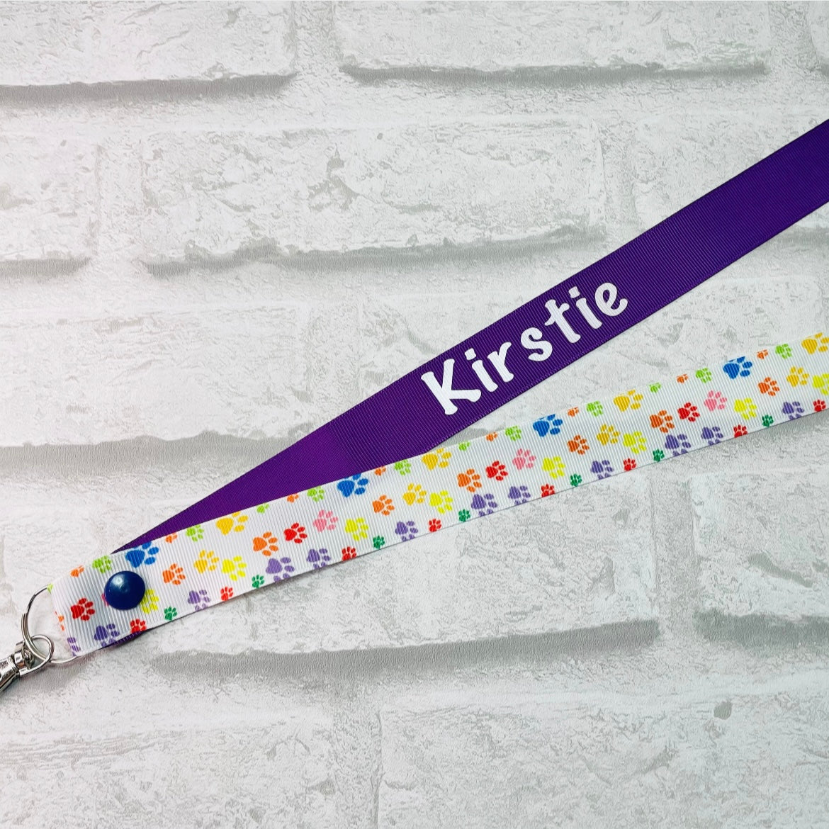 Rainbow Paw Print Personalised Lanyard