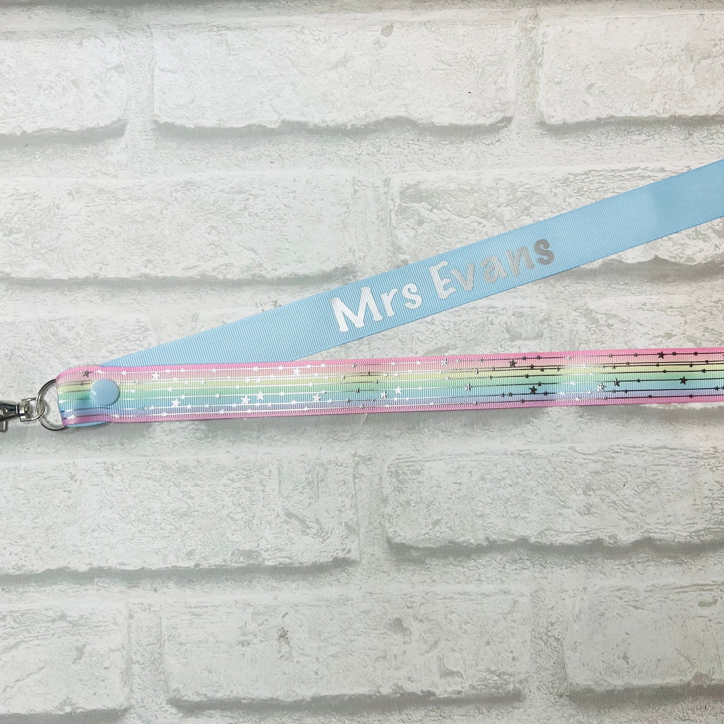 Pastel Rainbow Silver Stars Personalised Lanyard