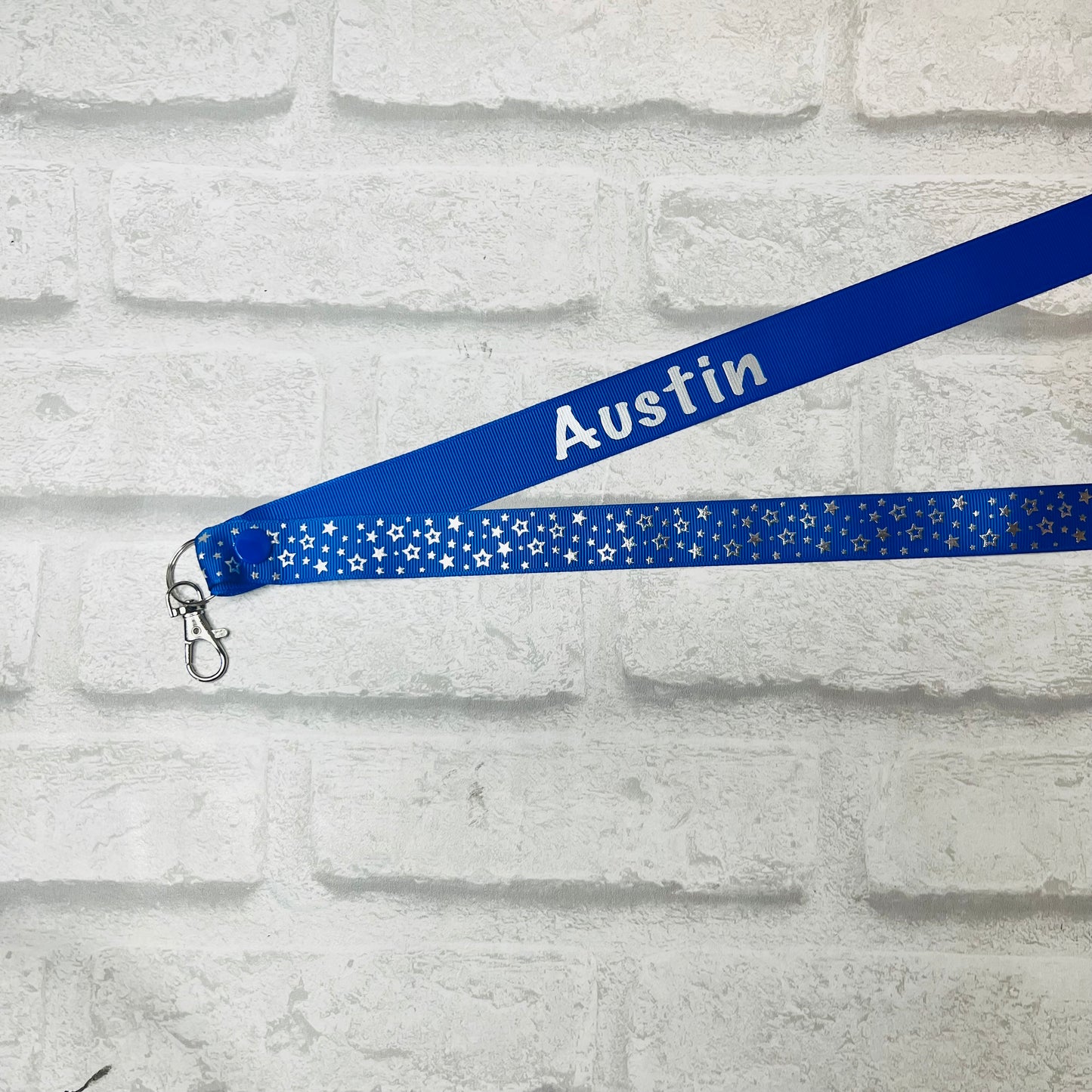 Silver Star Print Personalised Lanyard - multiple colour options