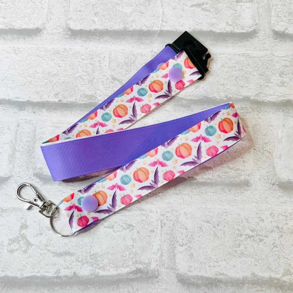 Pastel Halloween Pumpkin Bat Print Personalised Lanyard