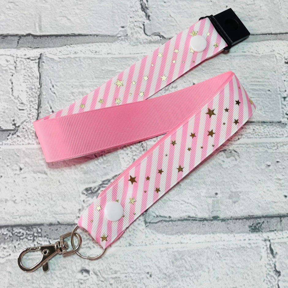 Pink Stars & Stripe Print Personalised Lanyard