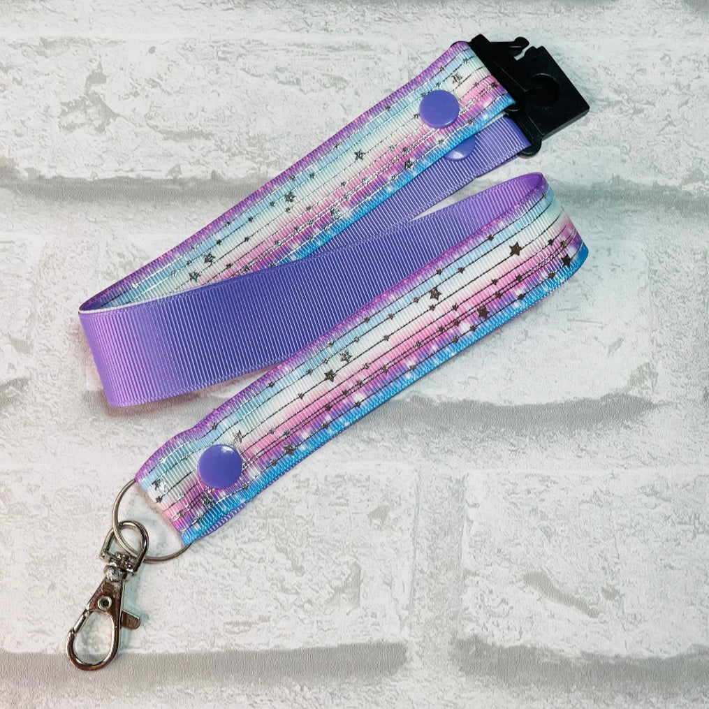 Lilac Galaxy Ombre Silver Stars Print Personalised Lanyard