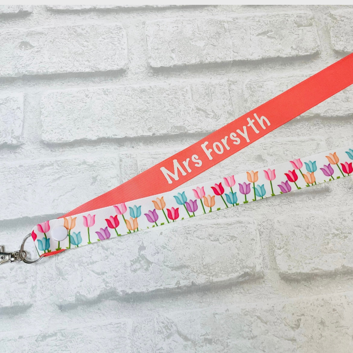 Rainbow Tulips Floral Print Personalised Lanyard