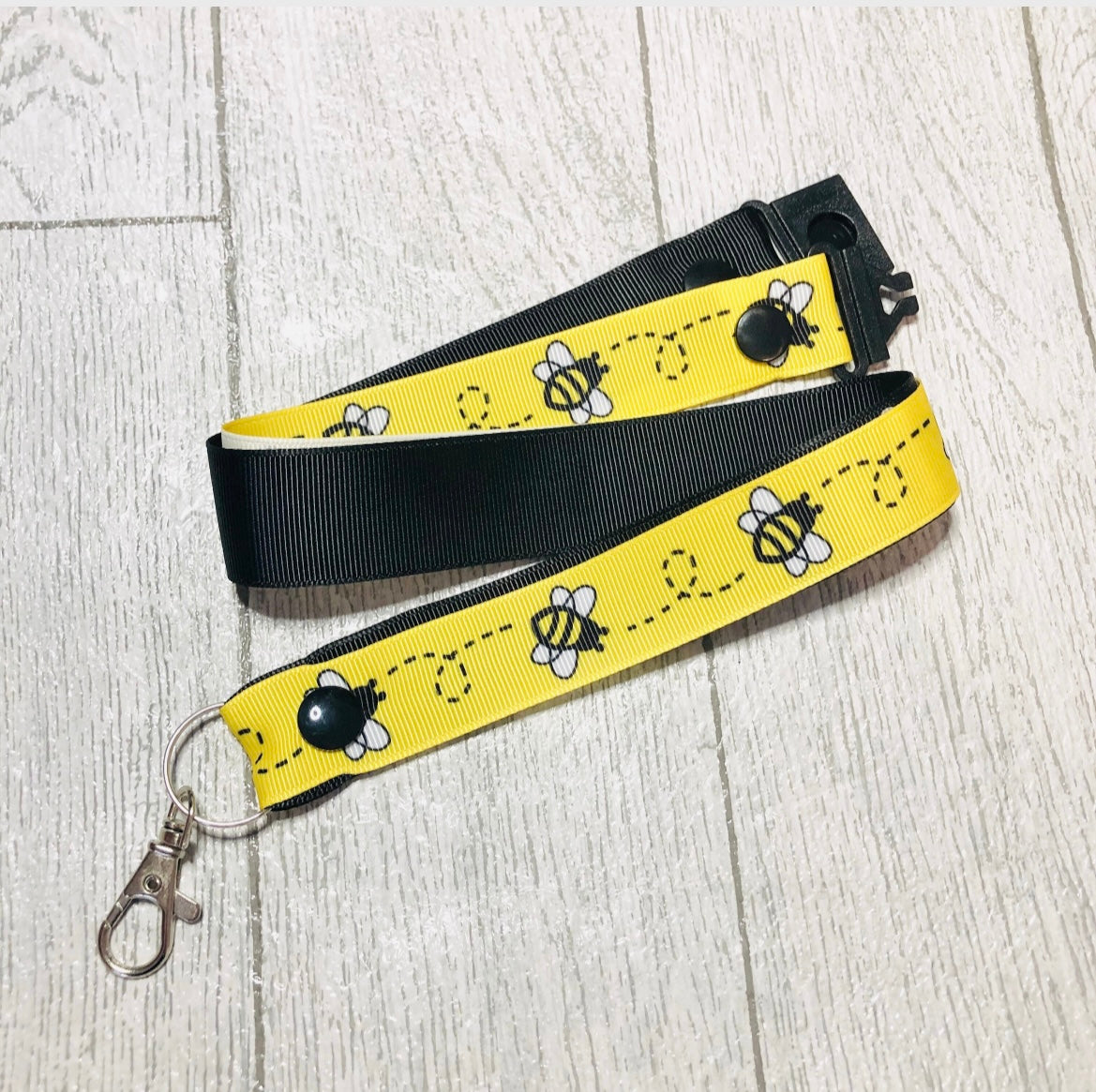 Yellow Bee Print Personalised Lanyard