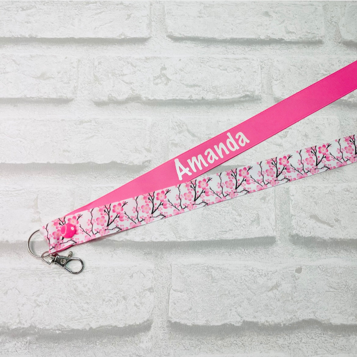 Cherry Blossom Floral Print Personalised Lanyard
