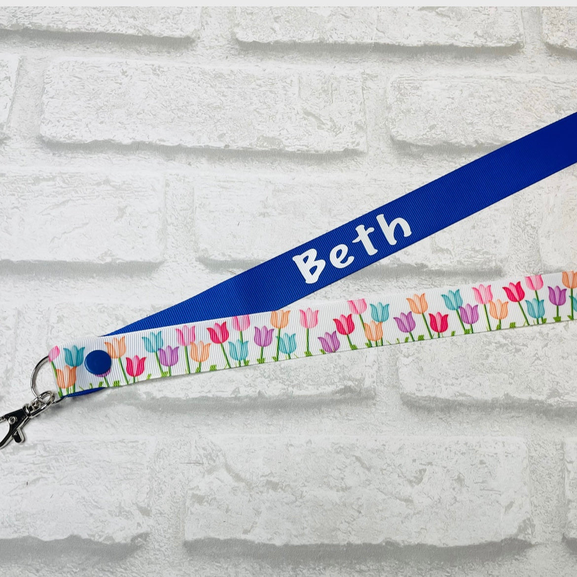 Rainbow Tulips Floral Print Personalised Lanyard