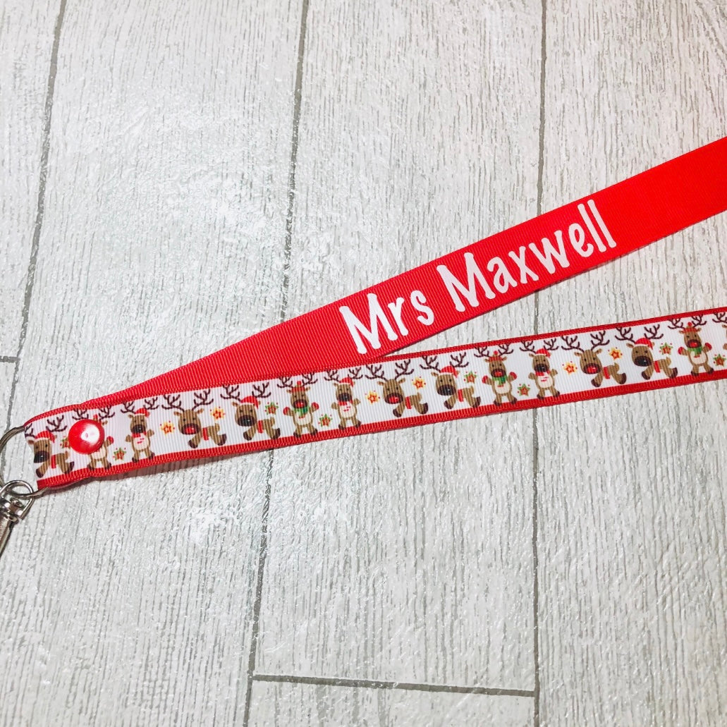 Christmas Reindeer Print Personalised Lanyard