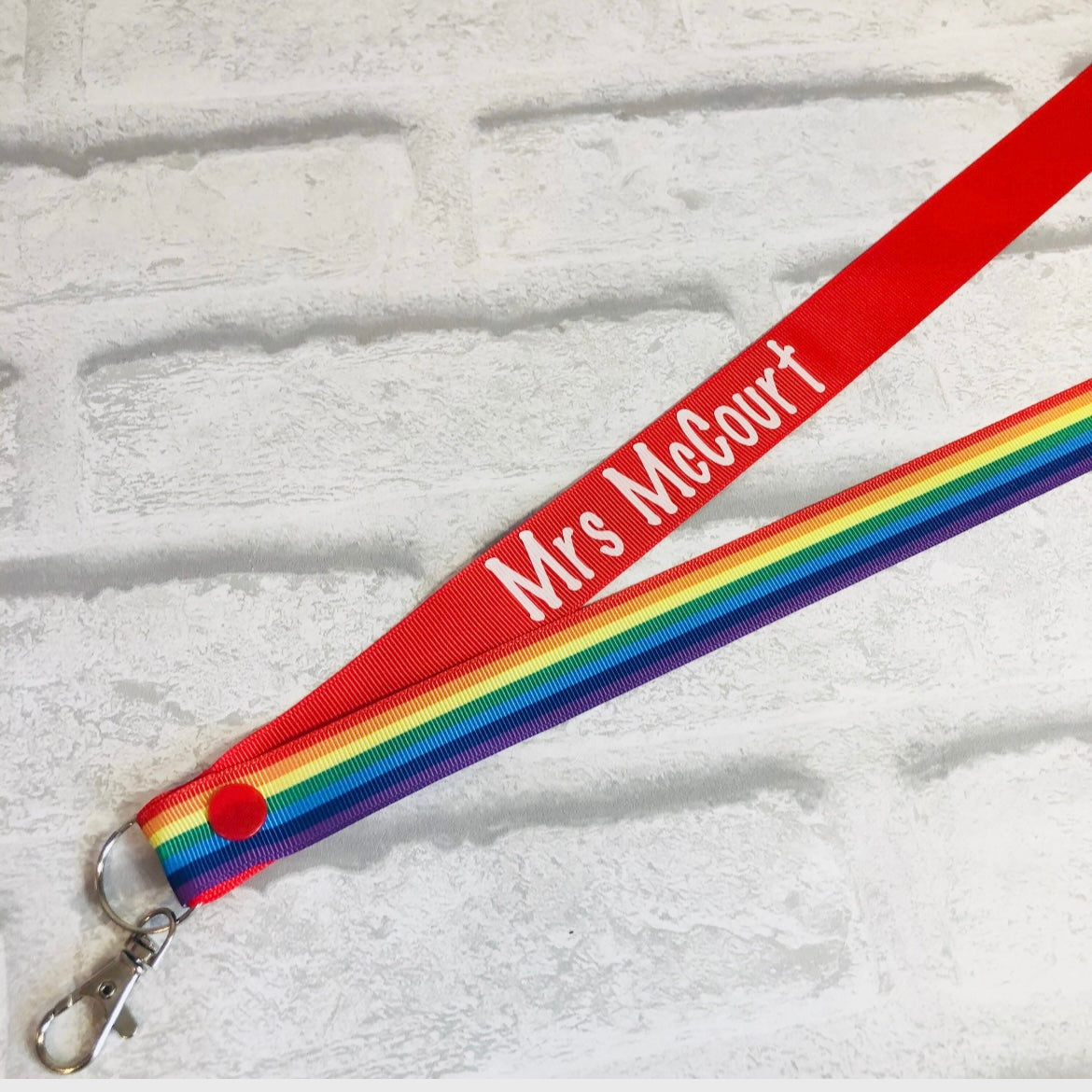 Rainbow Stripe Print Personalised Lanyard