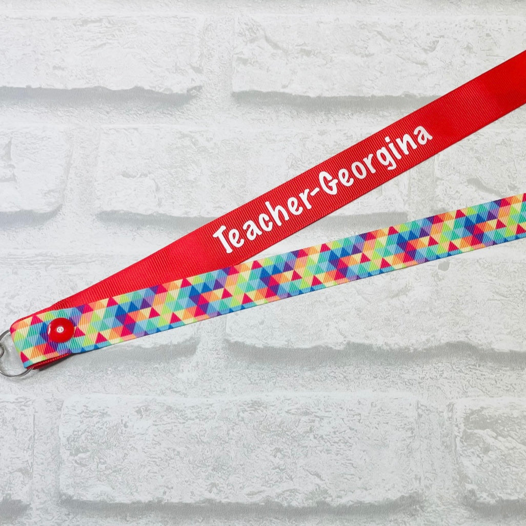 Rainbow Geometric Print Personalised Lanyard