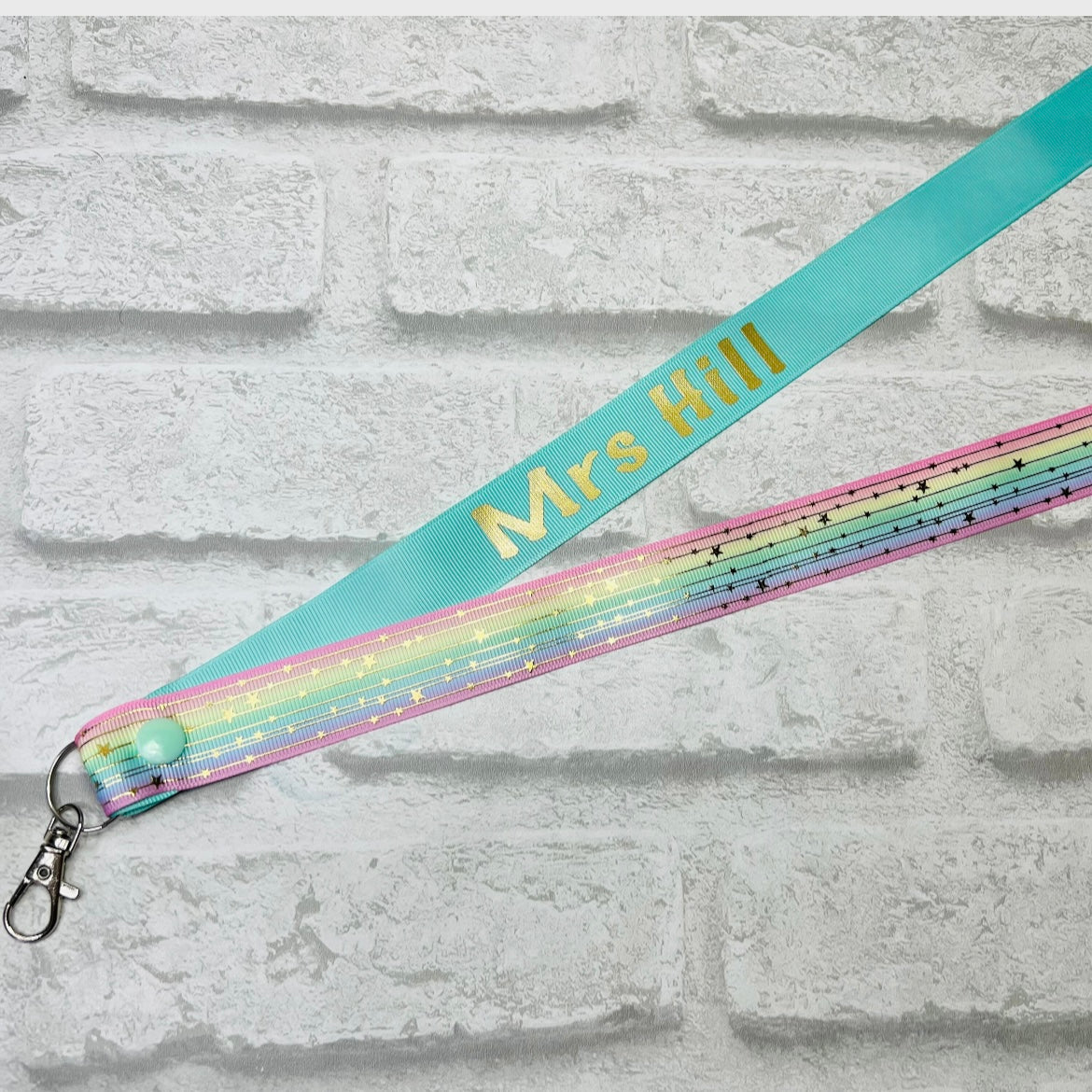 Pastel Rainbow Gold Stars Personalised Lanyard