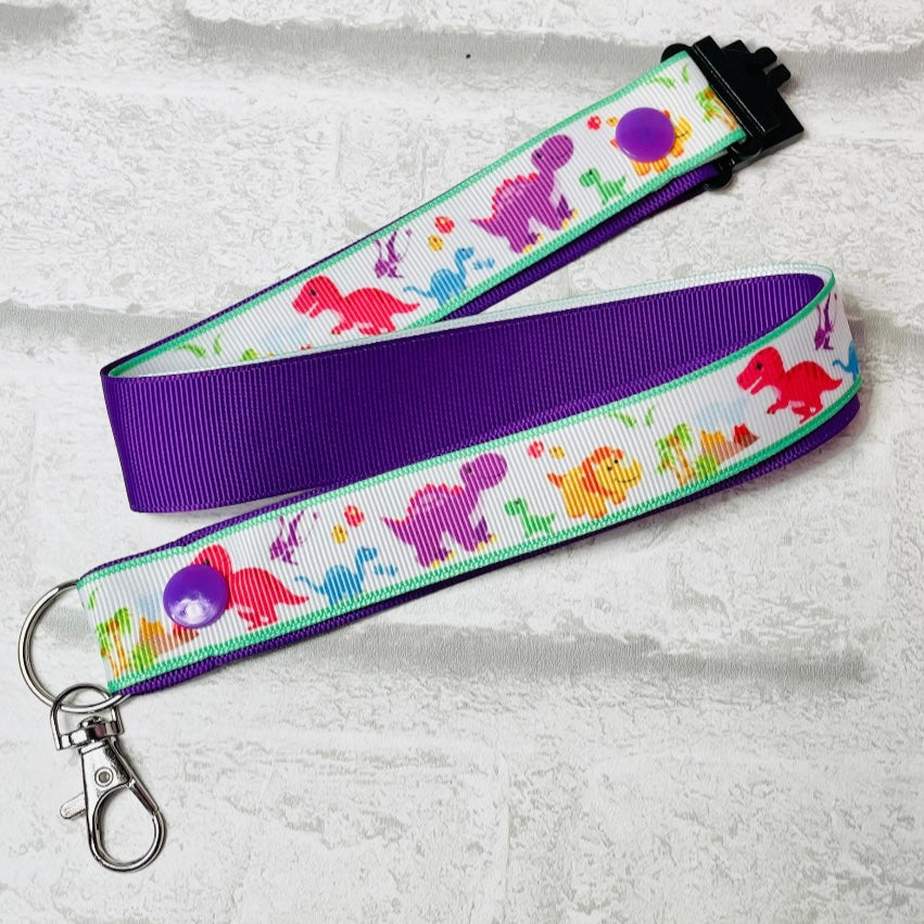 White Dino Print Personalised Lanyard