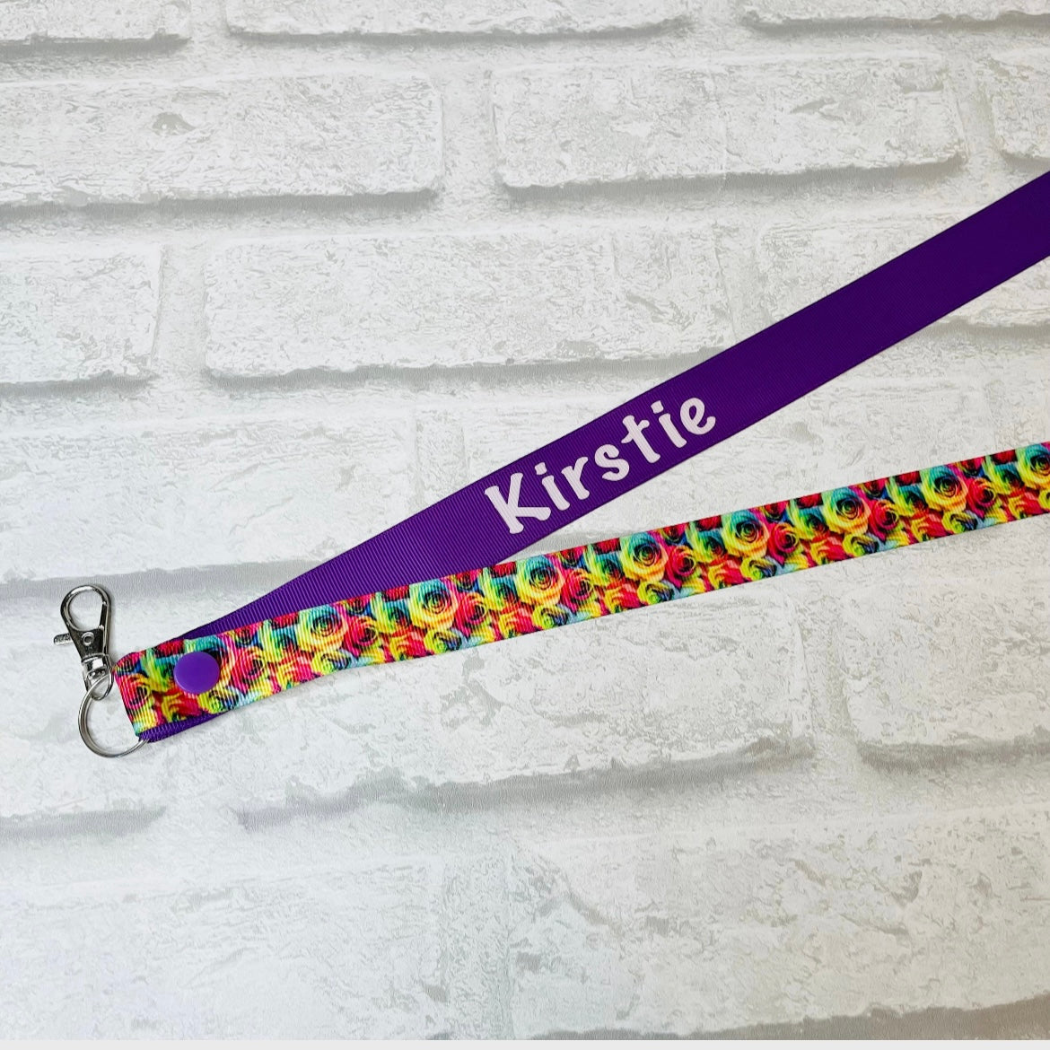 Rainbow Roses Floral Print Personalised Lanyard