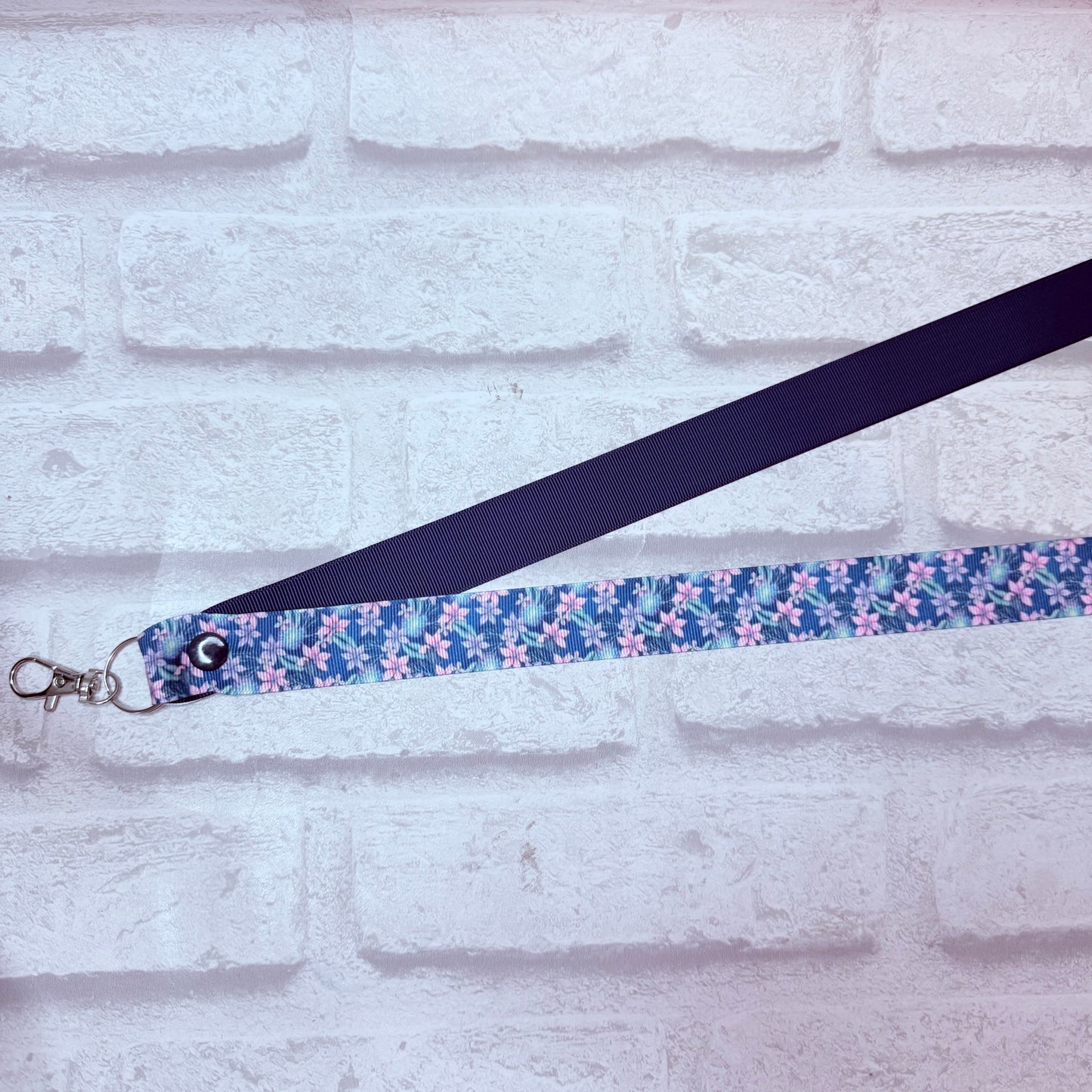 SALE Navy Floral Print Personalised Lanyard