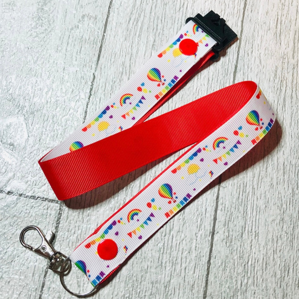 White Hot Air Balloon Print Personalised Lanyard