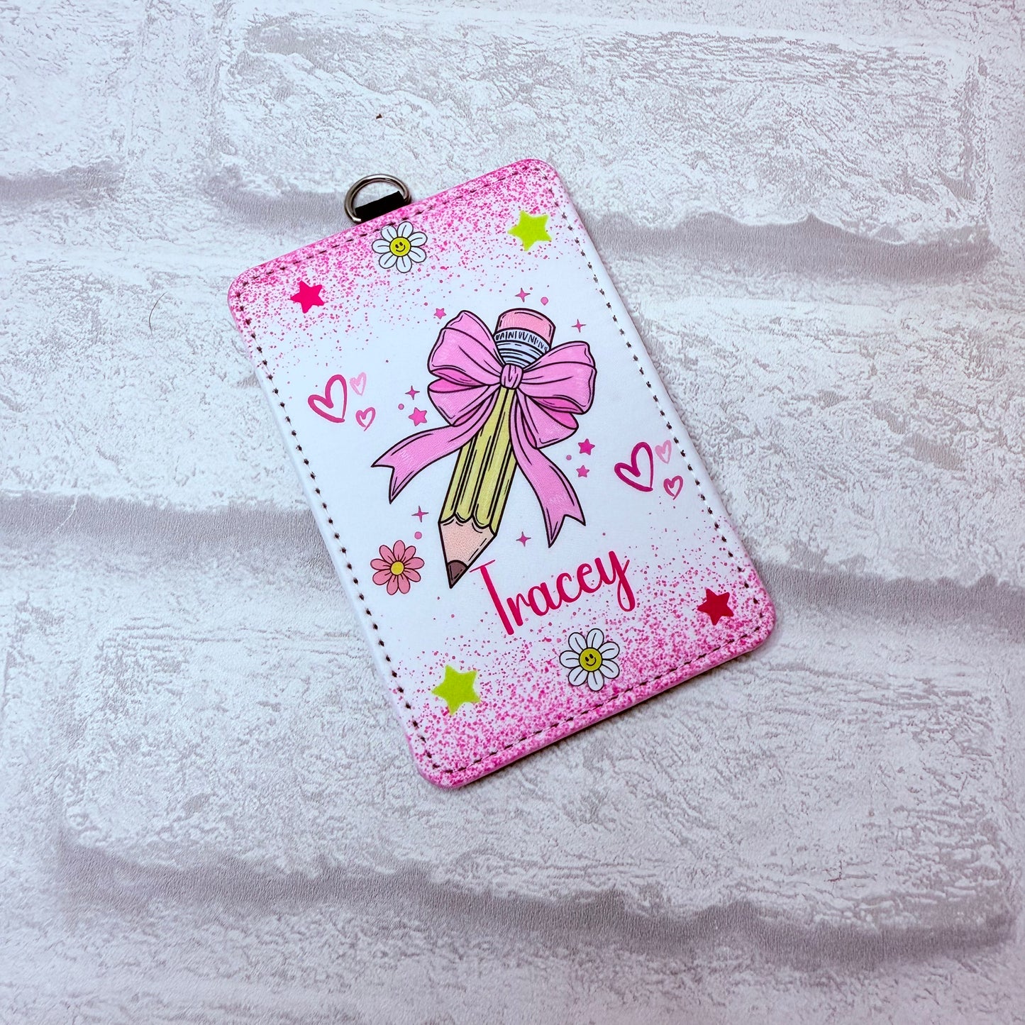 Pink Bow Pencil ID Card Holder Personalised